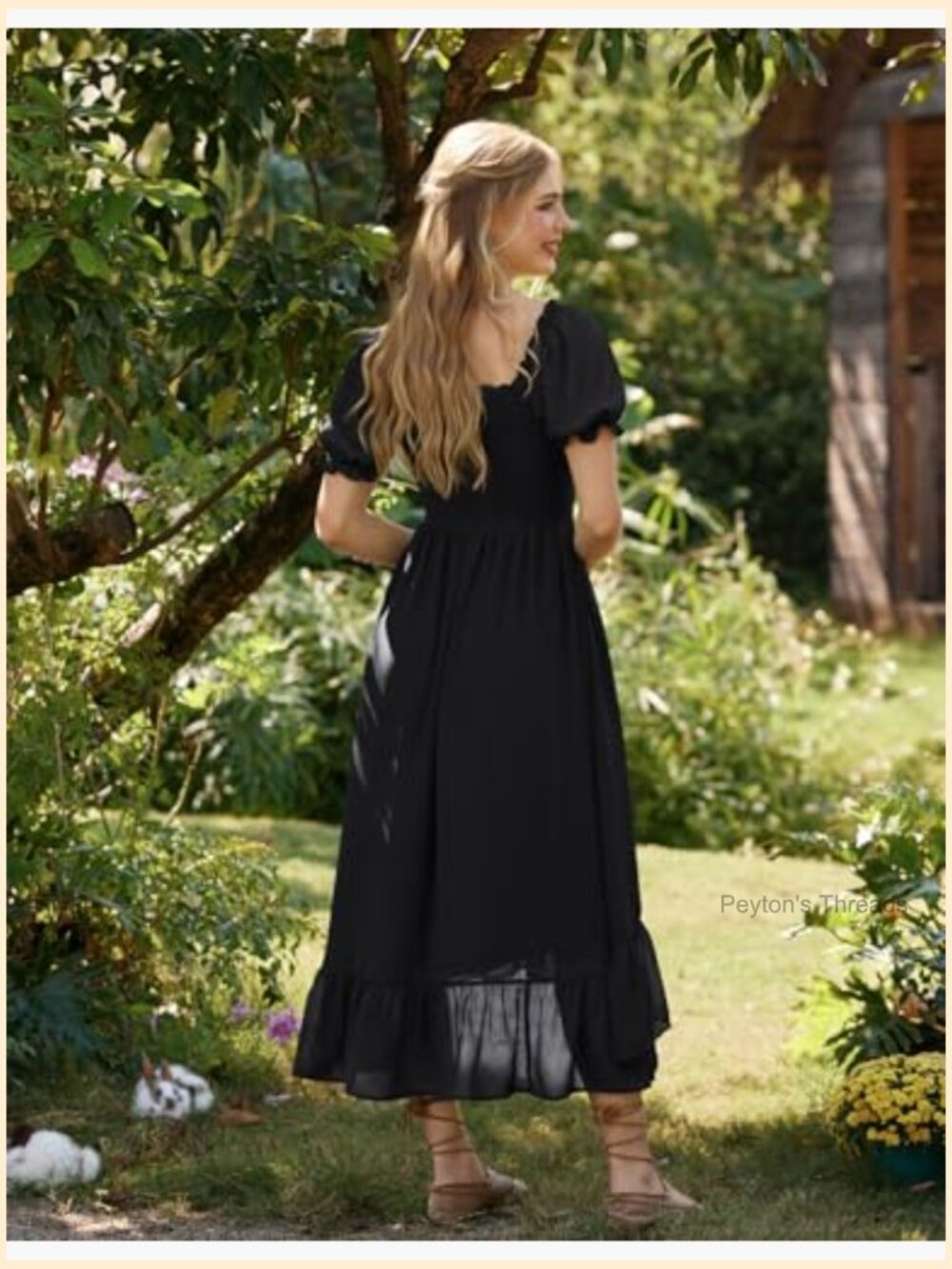 Off Shoulder Puff Sleeve Smocked Waist Tiered Long Maxi Dress Chiffon - Picture 3 of 7